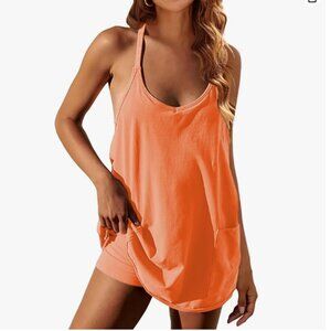 Sleeveless Mini Dress V Neck Spaghetti Straps Athletic Built-in Shorts Sundress